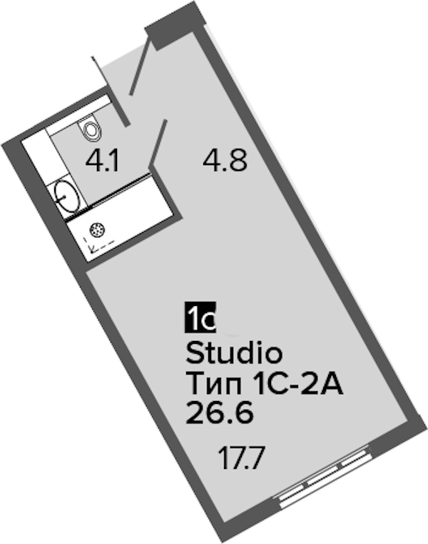 Квартира студия 26.6 м², 16/16 эт., Апарт-отель «ARTSTUDIO M103»